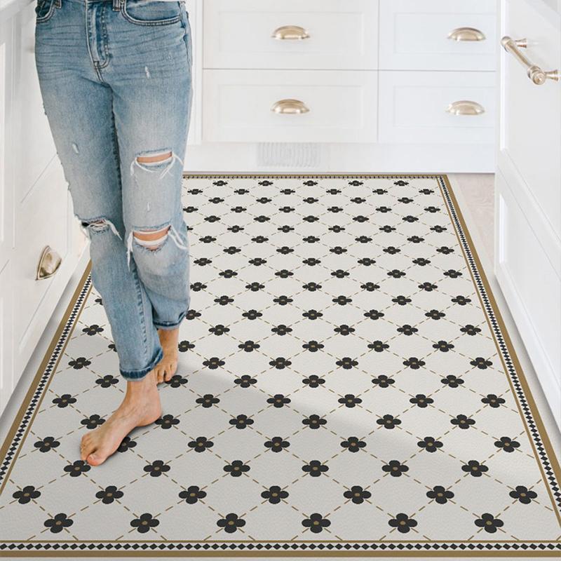 Kitchen Floor Mat Waterproof Non-slip Oil-proof Carpet Green Line Grid Rug Long Size Home Decoration Foot Mats Alfombra