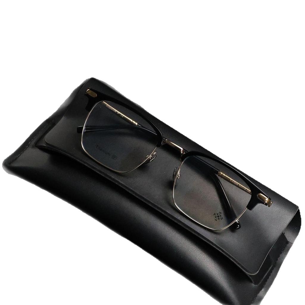 Men's PUNK Retro Titanium Eyebrow Half-Rim Glasses Frame, Large-Face Fit