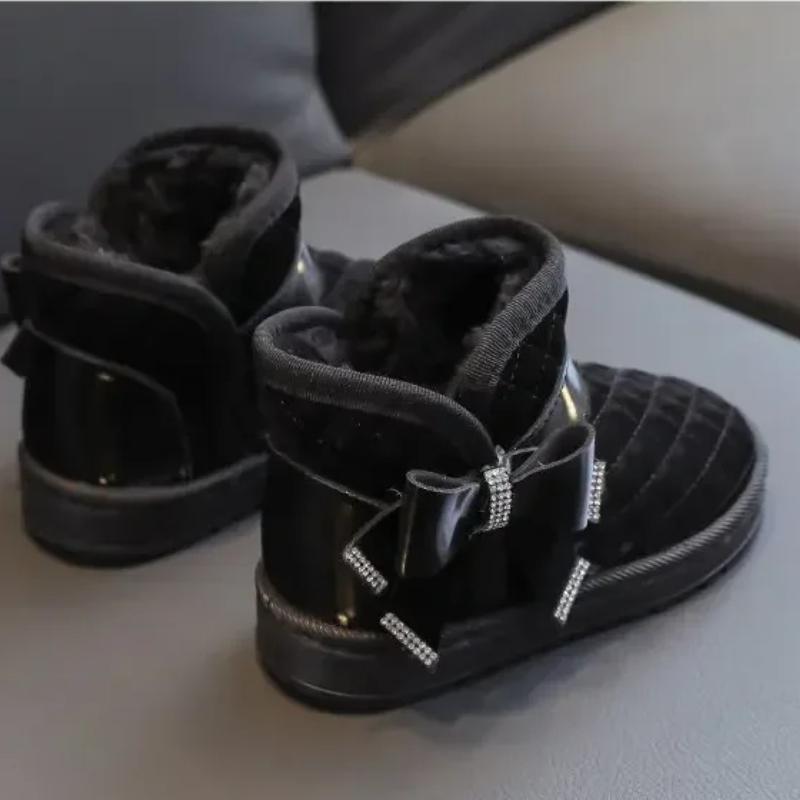 WinterChildren Girl Crystal Bowknot Snow Boots Thickened Warm Boots Baby Kids NON-SLIP Plush Cotton Shoes