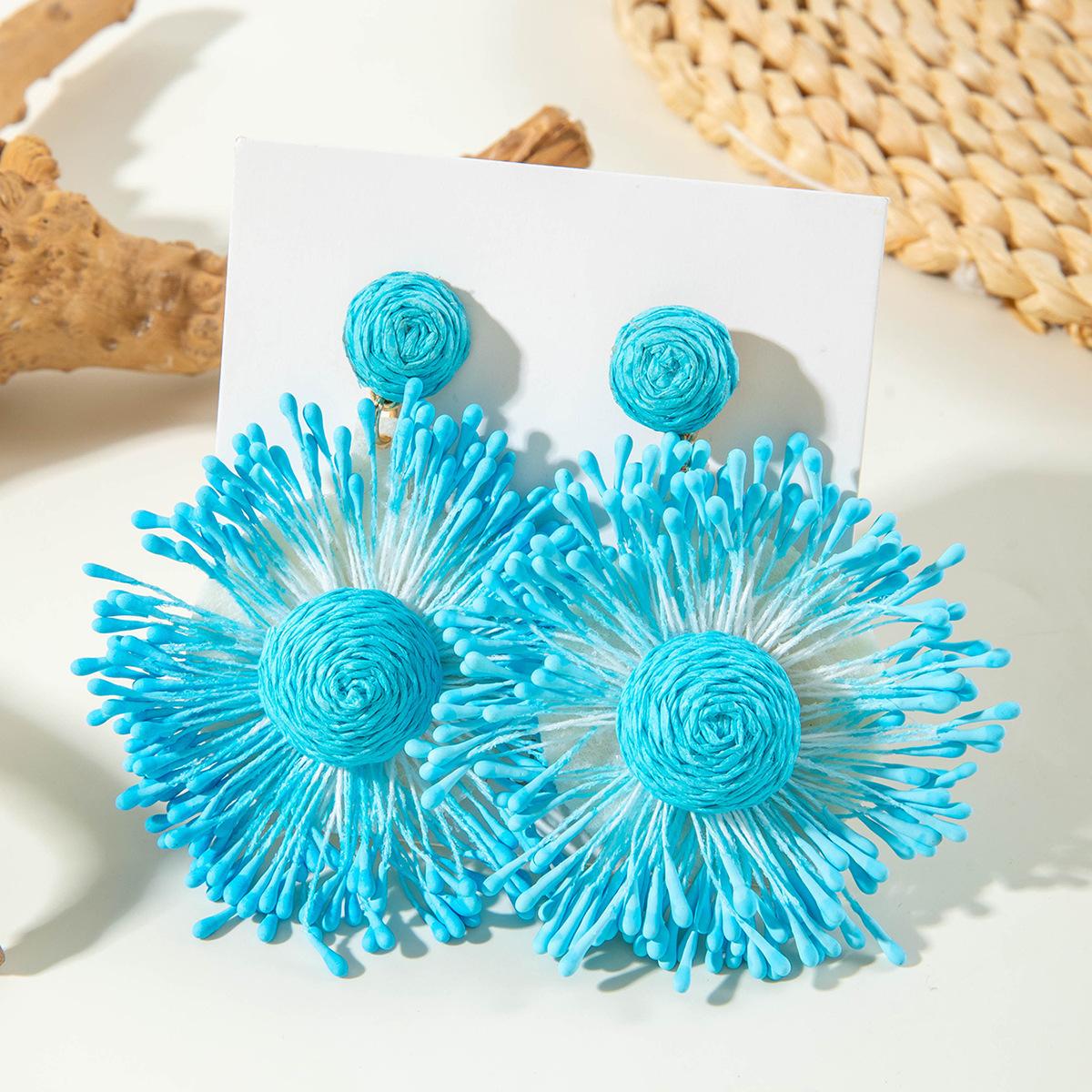 Accessories, Bohemian vacation raffia flower earrings, fresh and exaggerated earrings