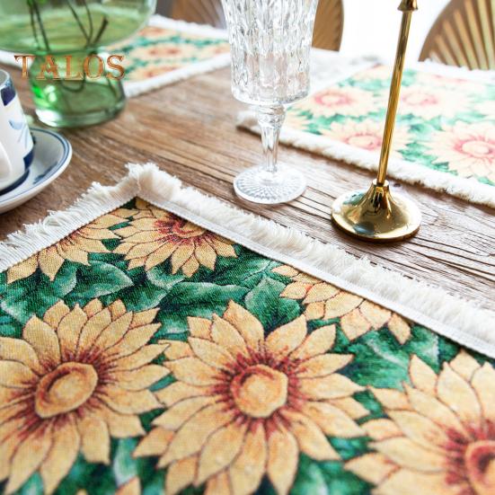 Tassel Placemat Pastoral Style Flower Oil Painting Aesthetical Round Shape Parties Weddings Banquets Table Decoration Dinner Mat