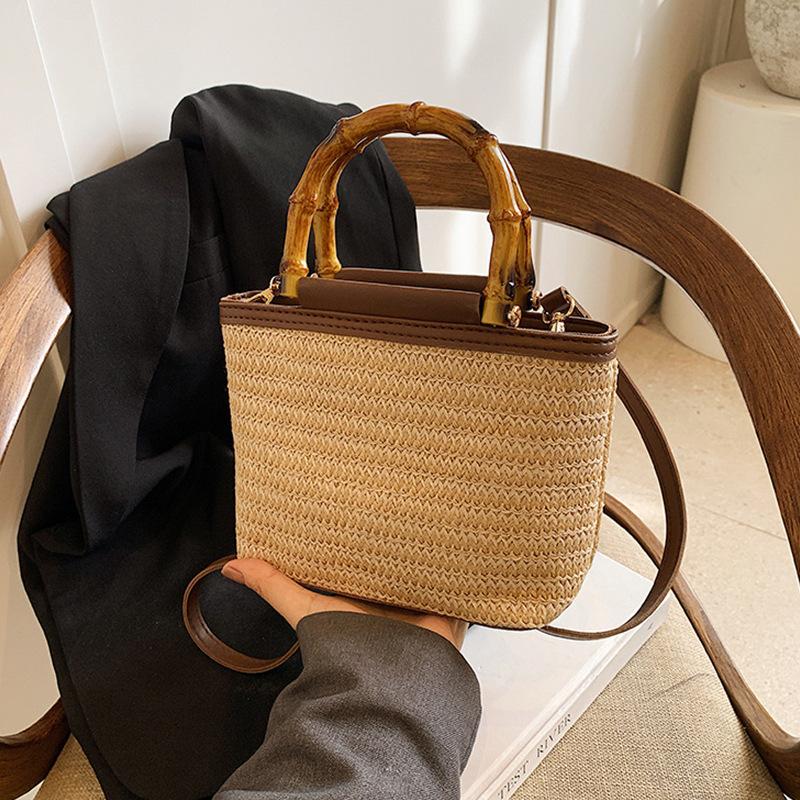 Bamboo Straw Woven Bag Women'S Summer Travel With Casual Handbag Retro High-End Messenger Bag Bag