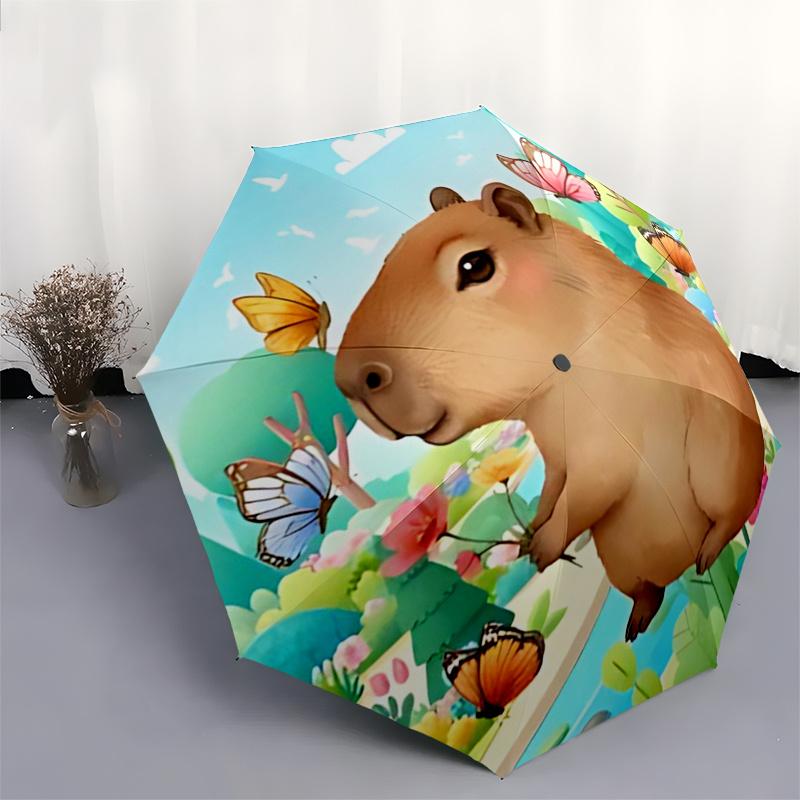 Capybara Themed Travel Umbrella-8 Ribs Automatic Opening and Closing, Portable Folding Design, Compact and Stylish Umbrella Suitable for Out