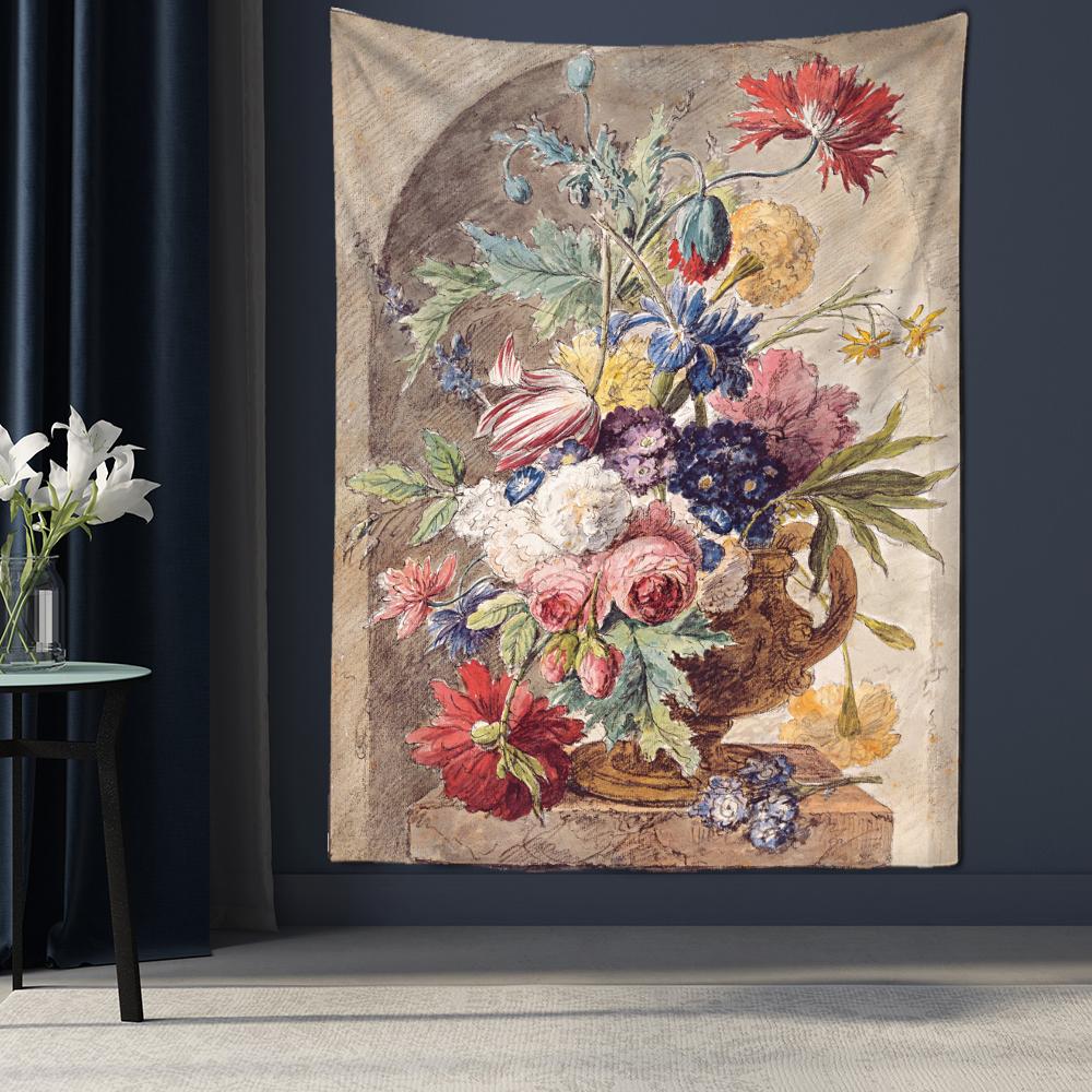 Still Life Flowers Oil Painting Tapestry Wall Hanging Retro Court Style Bohemian Hippie Tapiz Art Home Decor