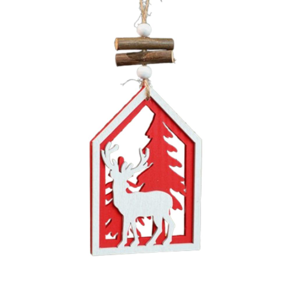 2pcs Red White Christmas Wooden Snowflakes Pendant Handmade Christmas Tree Ornaments  Party Favors