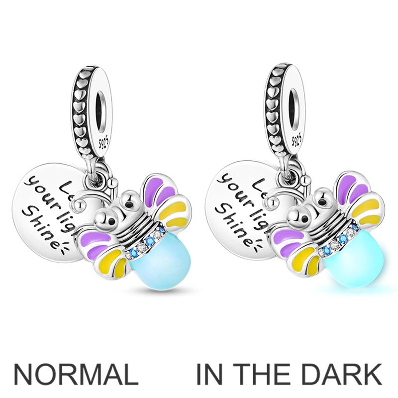 Koperen Lichtgevende Vuurvlieg Charms Kralen Mooie Gouden Gluiperd Hanger Past op Originele Armband Diy Vrouwen Sieraden Cadeau