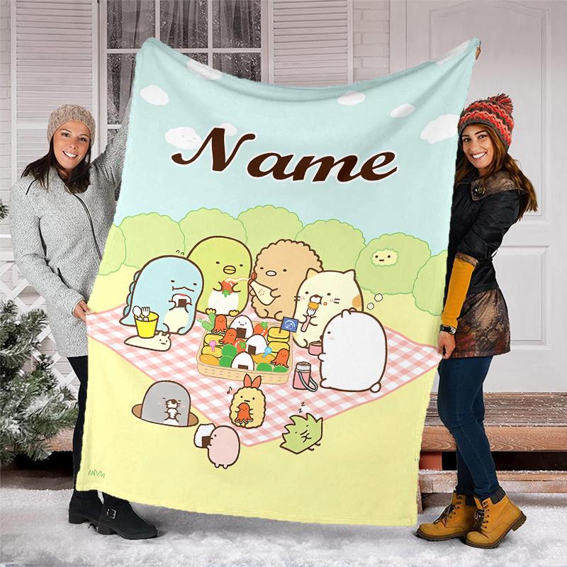 Personalized Custom Name Blanket - Sumikko Gurashi Print Design,Blanket for Sofa,Bed,Travel,Camping - Soft and Warm, Great Gift