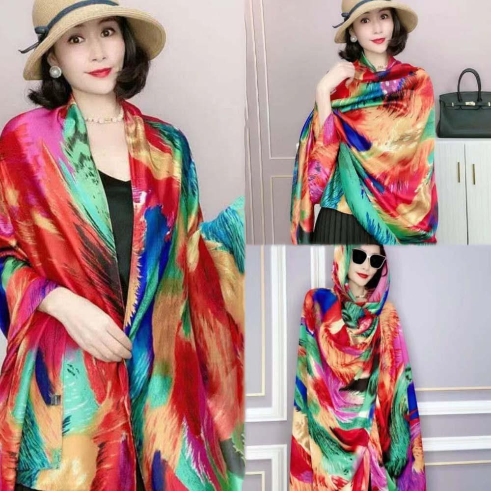 Cotton Spring Silk Scarf Breathable Big Pattern Headscarf Fashion Square Hijab Scarf  Beach
