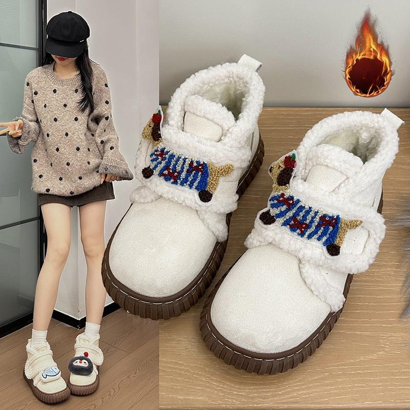 Women's Thick Bottom Cartoon Cute Winter Lightweight Warm Anti Cold Padded Snow Boots Non-slip Wear Casual Sneakers Cotton Boots Fur Shoes