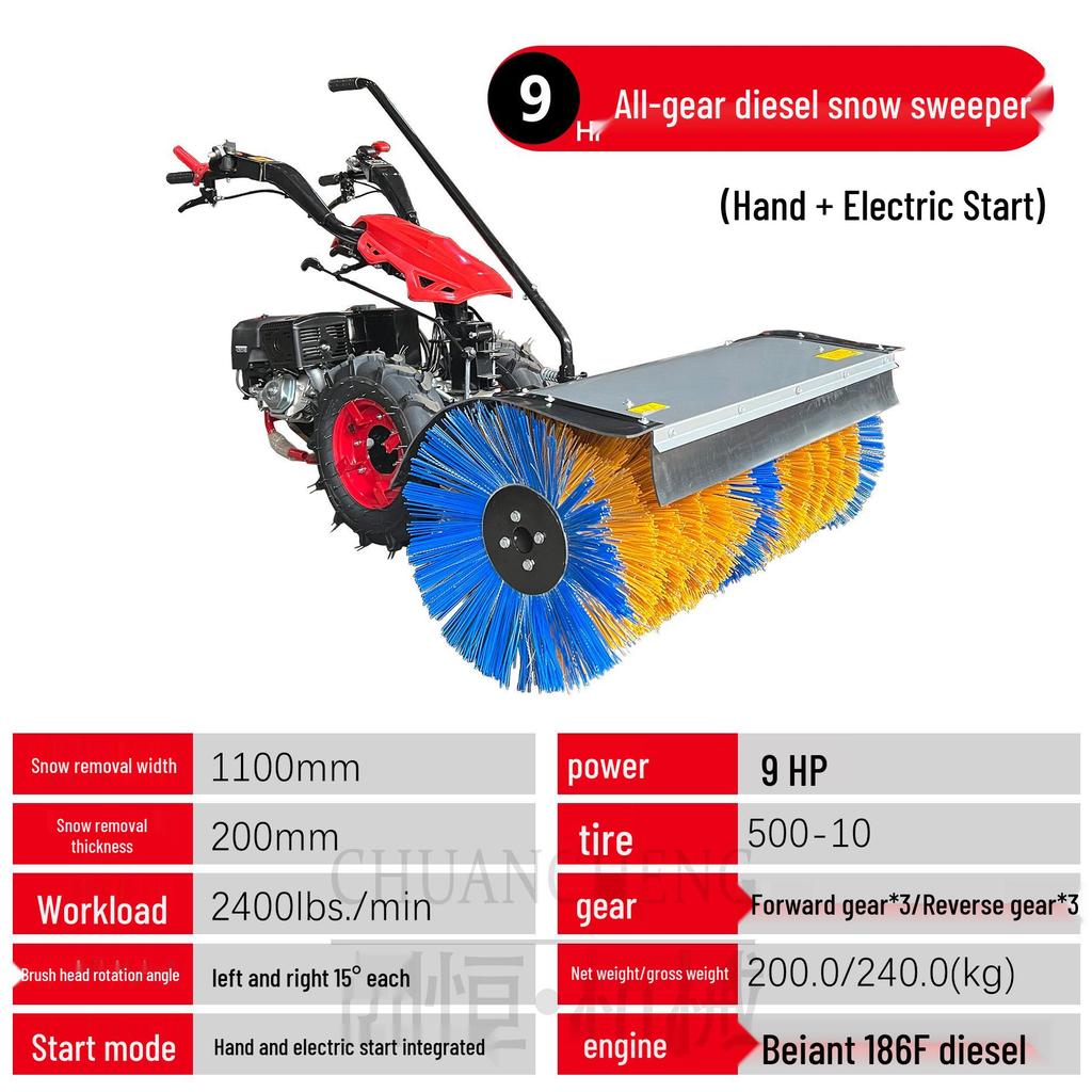 Compact Hand-Push Snow Sweeper for Efficient Road and Community Snow Removal