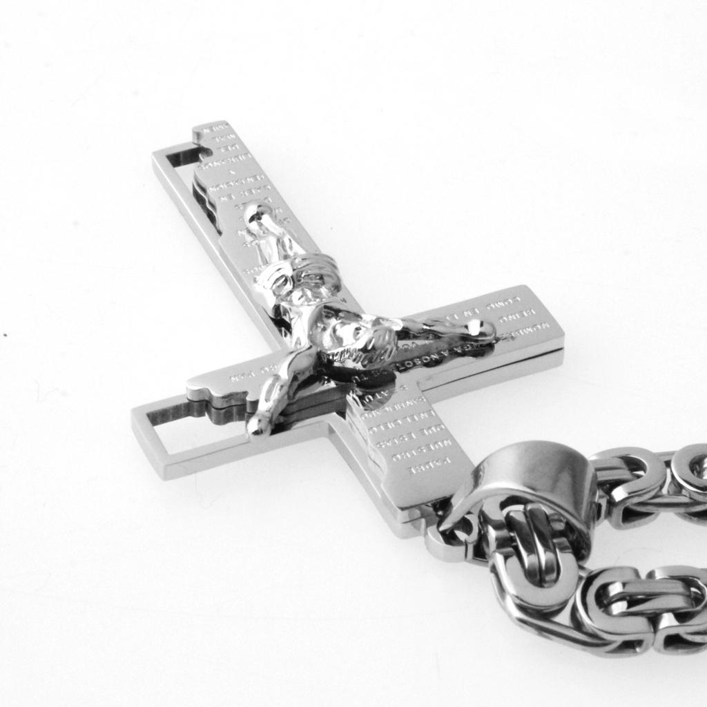 Religious Jesus Cross Necklace For Men Stainless Steel Crucifix Pendant with Byzantine Chain Necklaces Male Jewelry Gift