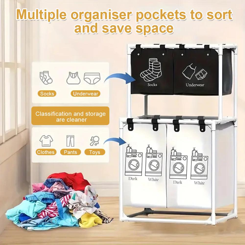 Laundry Sorter Basket Dirty Clothes Hamper 2/3 Layer Clothing Storage Rack Waterproof Clothing Sorting Basket for Laundry Room