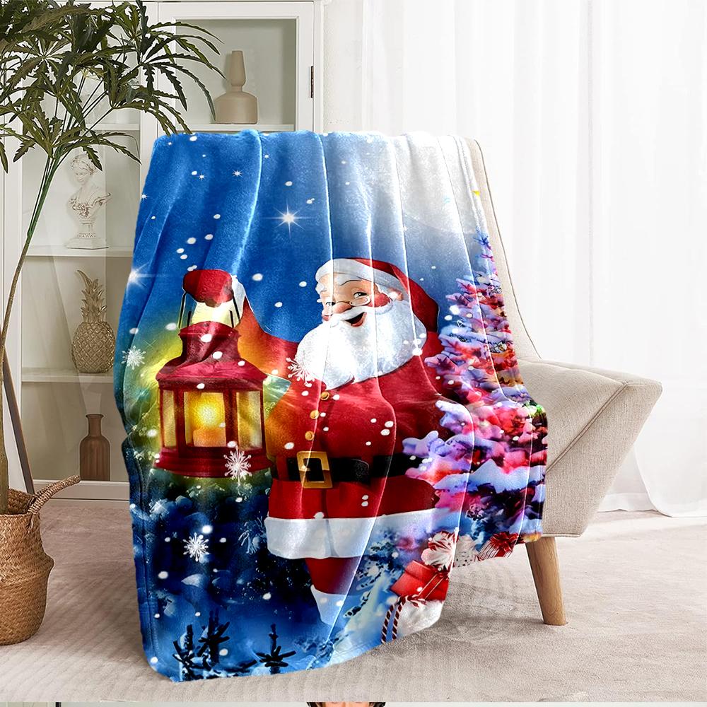 Christmas Santa Claus Theme Printed Blanket - Perfect for Couch, Bed, Travel & Outdoor Use | Machine Washable, Cozy & Durable.