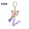 Key Holder For Backpack Purple Series Keychain Pendant, Sequins Star Initial Letter Charm Chain with Butterfly Tassel Design, A-Z for Bag