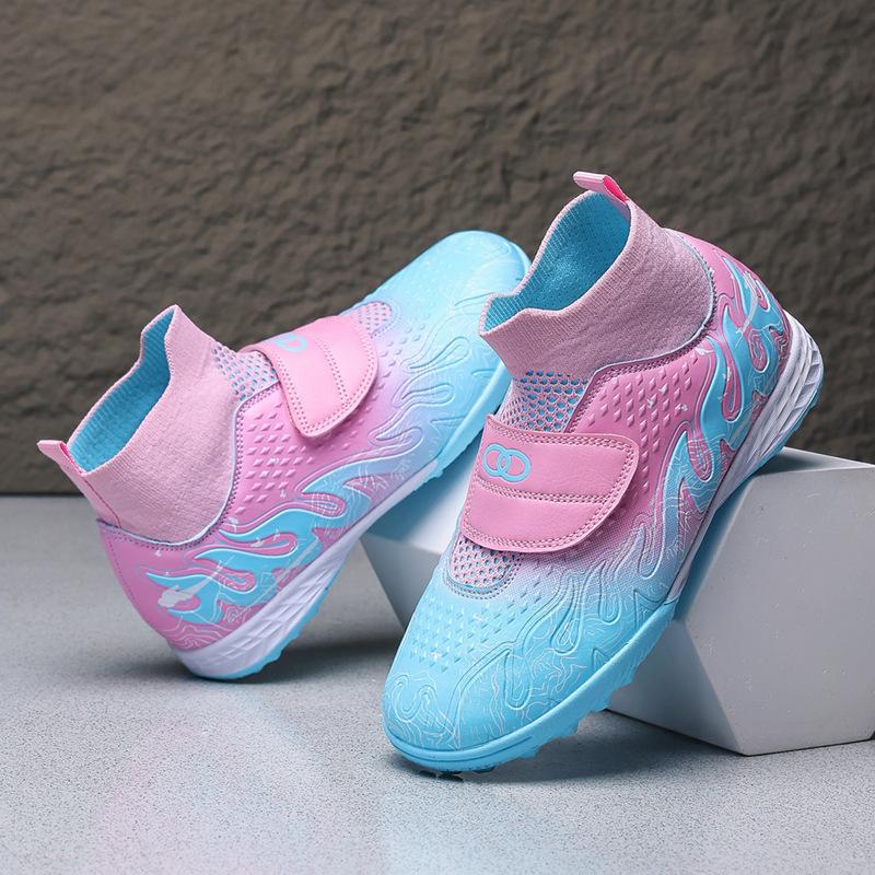 Children s seamless fly-woven Velcro football shoes Men s and women s high-top students  training matches 29