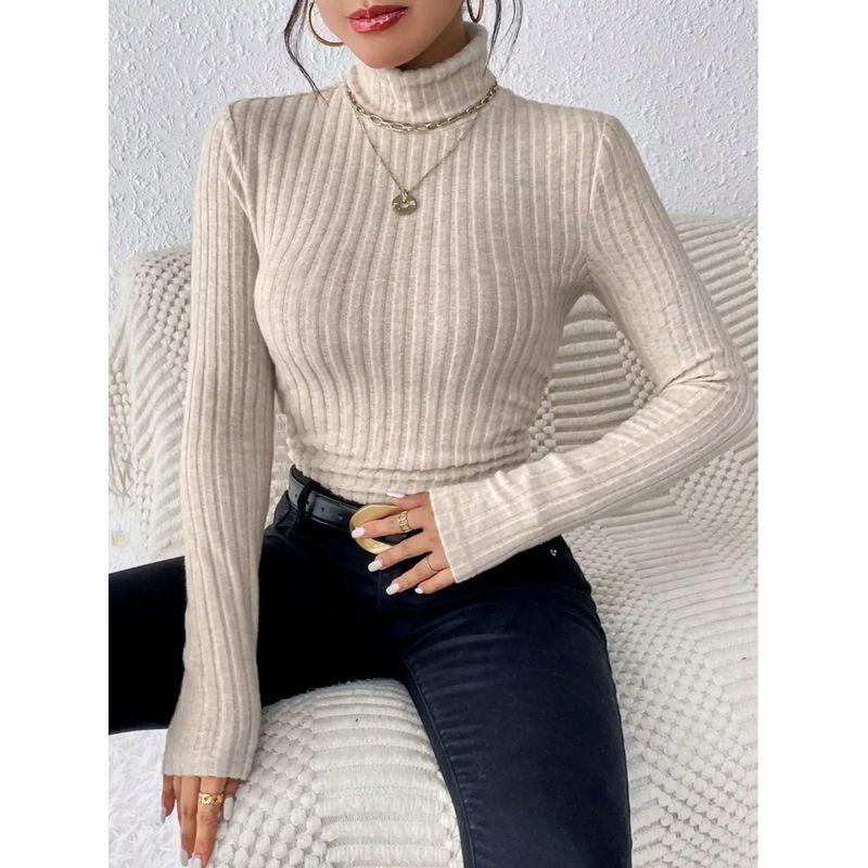 High Neck Solid Color Long Sleeve Top Turtleneck Pure Color Knitting Long Sleeves Tops