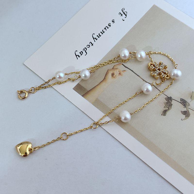 European & American Fashion Luxury Double Layer Bracelet with Rhinestones, Freshwater Pearls, and English Letter Charms for Women