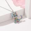Cat Jewelry Set for Girls Necklace Bracelet Ring Stud Earring Sets for Kids Rainbow Rhinestones Jewelry for Women Girls