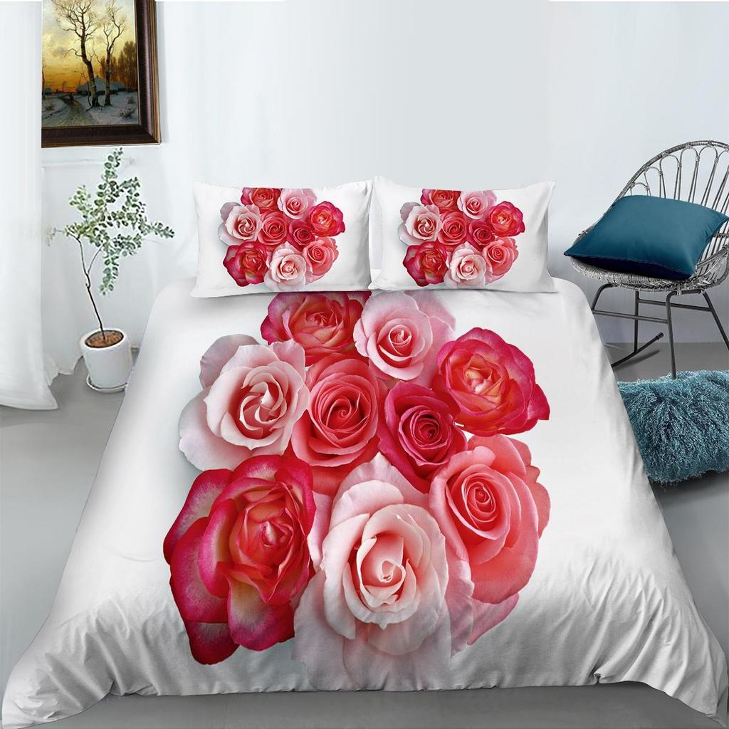 3D Modern Romantic Style Bedding Set Flower Quilt Cover Sheet/double Bed Full-size Bedspread Set Washable Comfortable Home Decoration