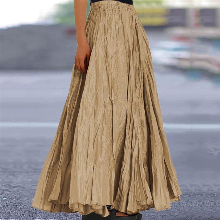 Womens Swing Maxi Skirt Bohemian Ruched Long Skirts for Beach Holiday Summer High Waisted A Line Flowy Skirts Boho Skirt Faldas