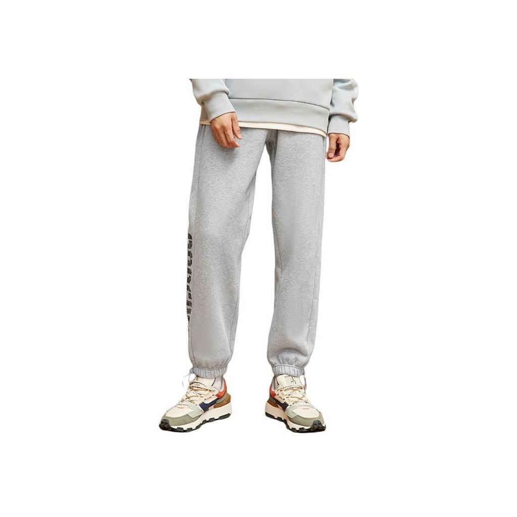 Li Ning Badfive Fleece Lined Loose Fit Knitted Sports Pants Men Bottoms Gray AKLT609-2