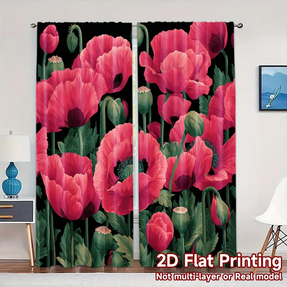 

2D FLAT PRINTING 2pcs Curtains (Without Rod) Floral Pink Poppies Design Saint Patrick is Day Festival Creative Curtains Durable 100*130 Grommet Top 1pcs