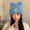 Süße und niedliche Katzenohren Wollmütze Herbst und Winter Warmer Ohrenschutz Strickmütze Japanische Gesicht zeigende kleine Überziehmütze für Frauen