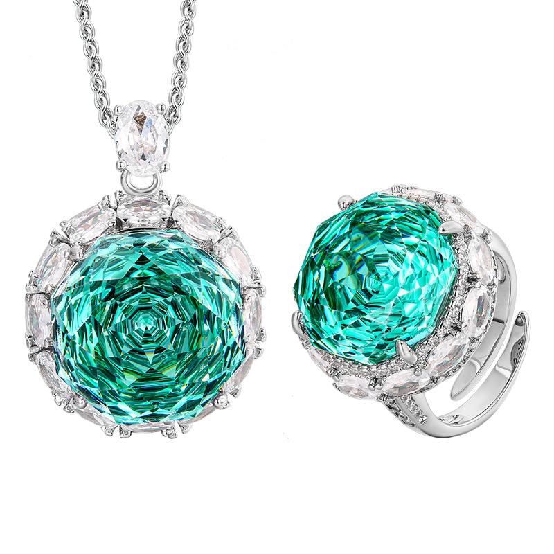 Jewelry Copper Bottom Gold-Plated Rose Cut Parra Green Temperament Set Women 18-16M