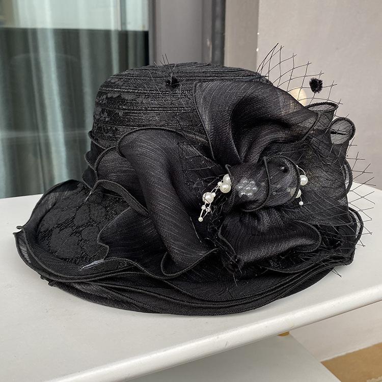 Lace Lace Sun Hat Temperament Elegant Pearl Flower Bucket Hat Ladies Summer Breathable Sun Hat