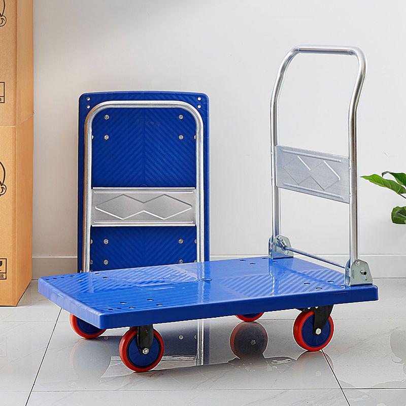 Folding Flatbed Hand Truck: Sturdy Four-Wheel Cart for Street Vending & Moving Goods