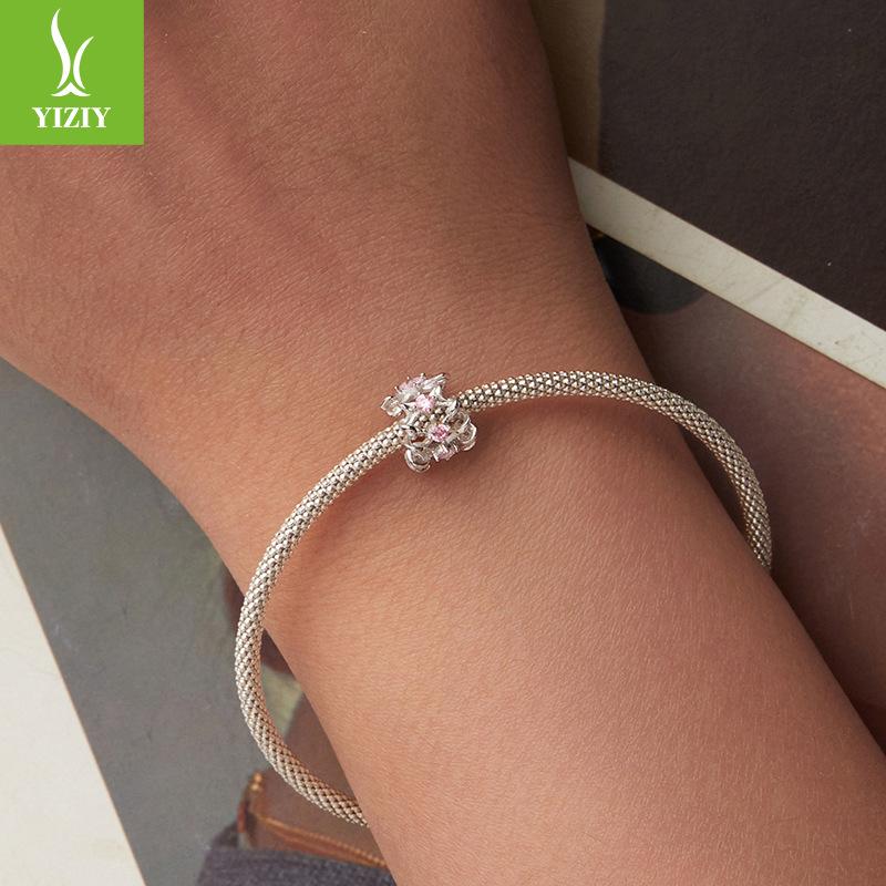 S925 Sterling Silver Bow Bead Spacer, Pink Dream Diy Hollow Bow Bracelet Beads