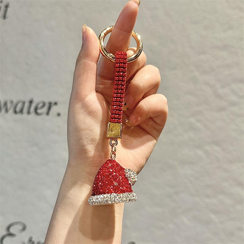 Cartoon Rhinestone Christmas Keychain For Women Girls Christmas Tree Keyring Bag Pendant Decoration Accessories