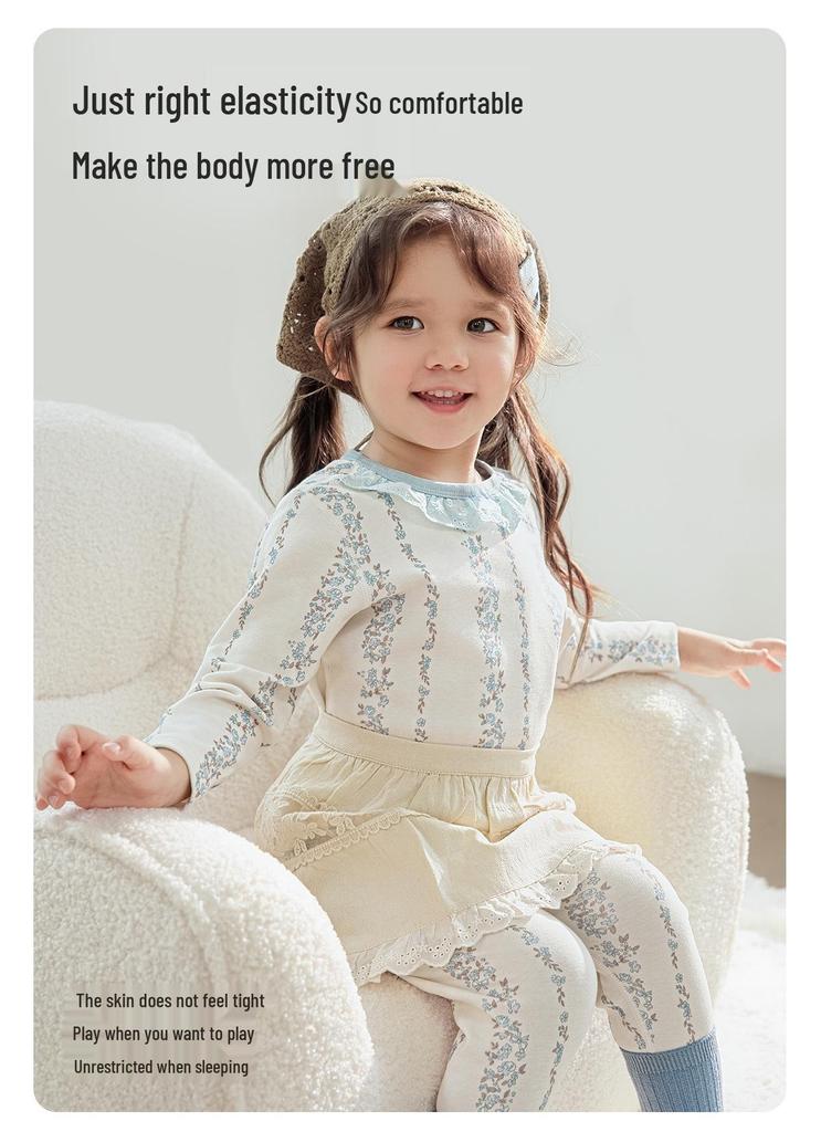 Weibeilu Girls' Cotton Long Sleeve & Pants Set - Spring/Autumn Two-Piece Base Layer.