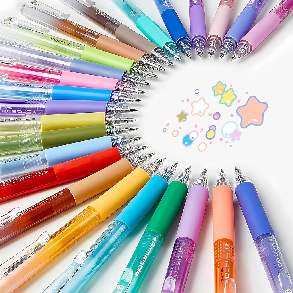 36pcs Colored Erasable Gel Pens, Fine Point 0.7mm, Retractable Assorted Colors Pen with Eraser, Writing Erasable Pens for Drawing Crossword Puzzles