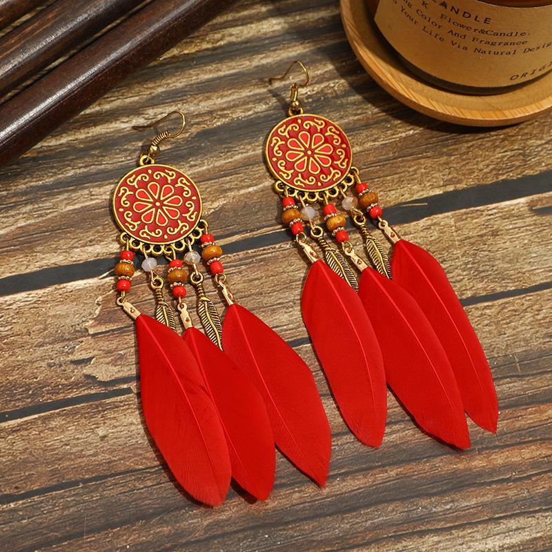 Bohemian Long Tassel Feather Earrings - Trendy Douyin-Inspired Design for Women