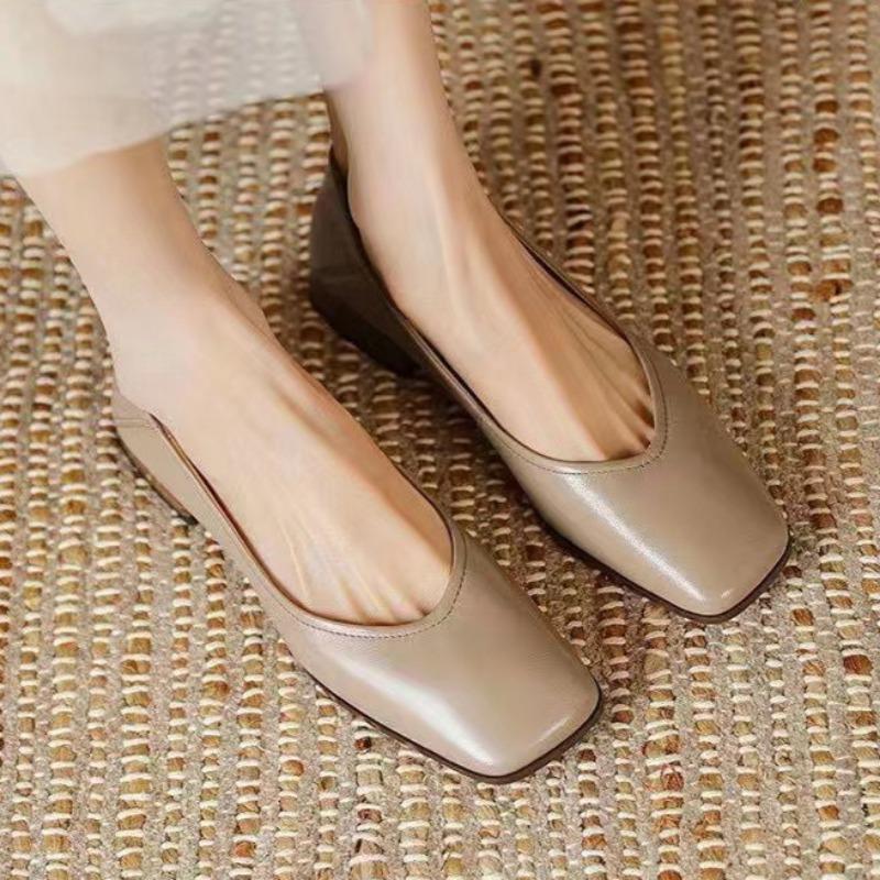Fashion Spring New Thick Heel Low Top Shoes Women's Fashion Square Head Shallow Mouth Soft Sole Non-slip Single Shoes