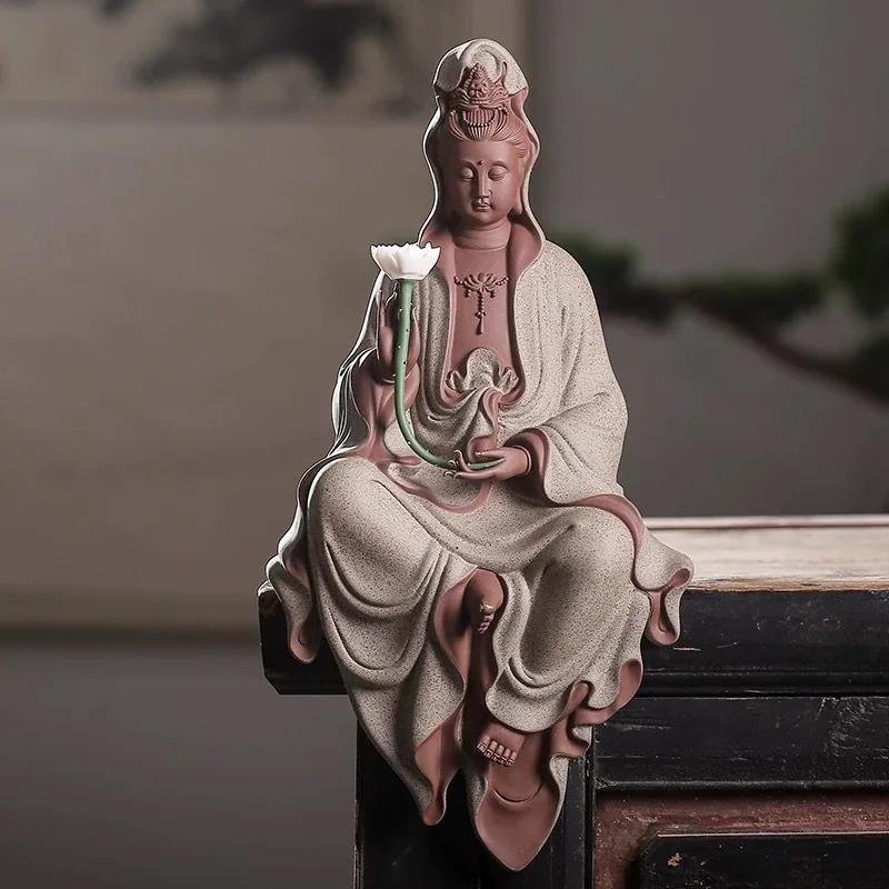 

Zisha Guanyin Zen Statue Decorations, Ceramic Buddha Statues with Bodhisattva Sitting, Classical Chinese, Creative, 1Pc 1pc