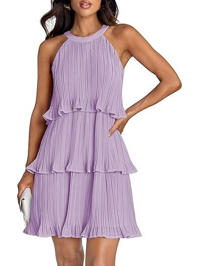 2026 European Sleeveless Patchwork Pleated Hem Women's Dress