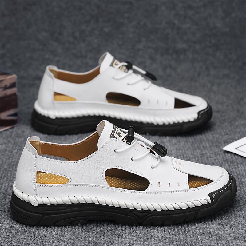 

Fashion Summer Classic White Soft Bottom Handmade Stitching Beach Men s Shoes Outdoor Men s Comfortable Hollow Breathable Casual Shoes 46 белый