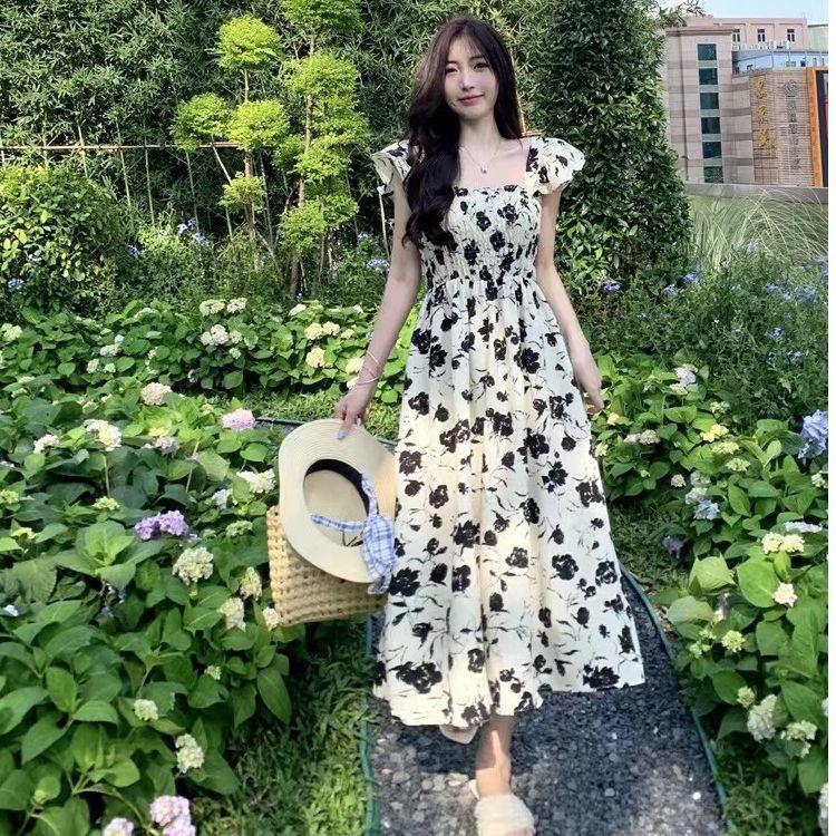 2026 Super Fairy Mori Dress Summer New Small Flying Sleeves Sweet Temperament Gentle Wind French Floral Medium and Long Dress