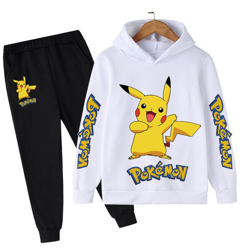 

2025 MINISO New Pikachu Cartoon Printed Sweatshirt+Pants 2pcs Set Spring Autumn Kids Boy Girl Clothing Casual Hoodie Teen Sportsuit 130