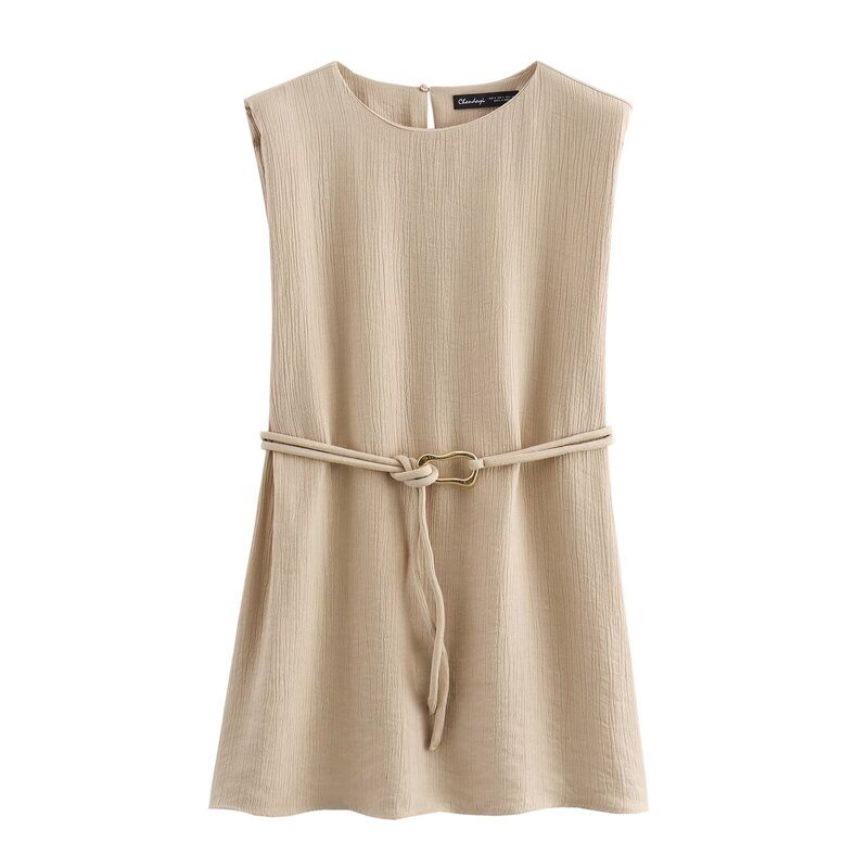 

Fashion Style 2024 Autumn New Women s Clothing Versatile Belt round Neck Sleeveless Waist-Controlled Top 3897069 Top L