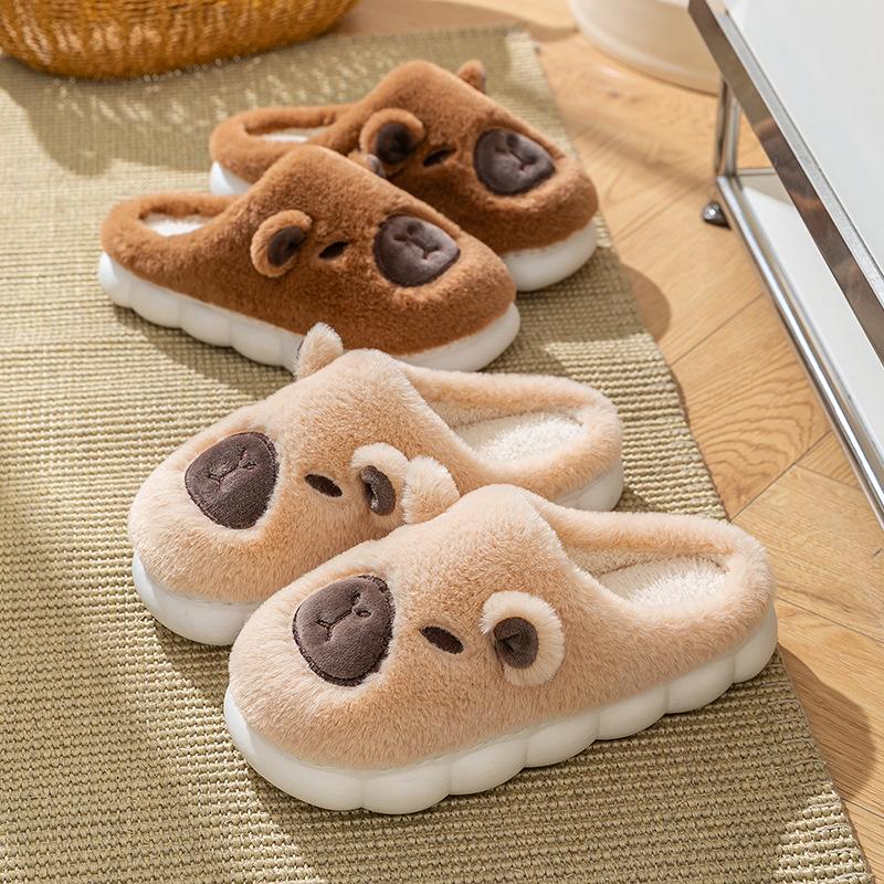 Cute kapibara cotton slippers autumn and winter home cute capybara warm and velvet couple shoes