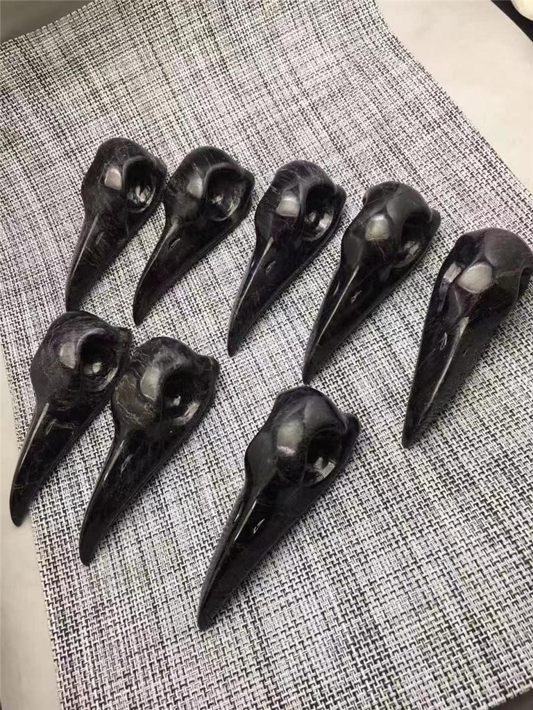 Natural Obsidian Skulls Hand Carved Raven Crystal Animal Skulls Bird Crow Pendant