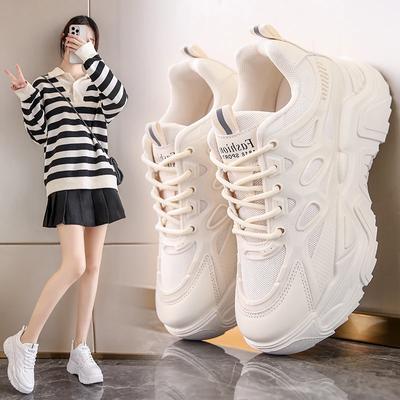 Fashion Adidași noi cu talpă groasă pentru femei Toamnă Pantofi de tată cu talpă plată pentru femei Pantofi de mers pe jos cu șireturi din piele PU la modă pentru femei