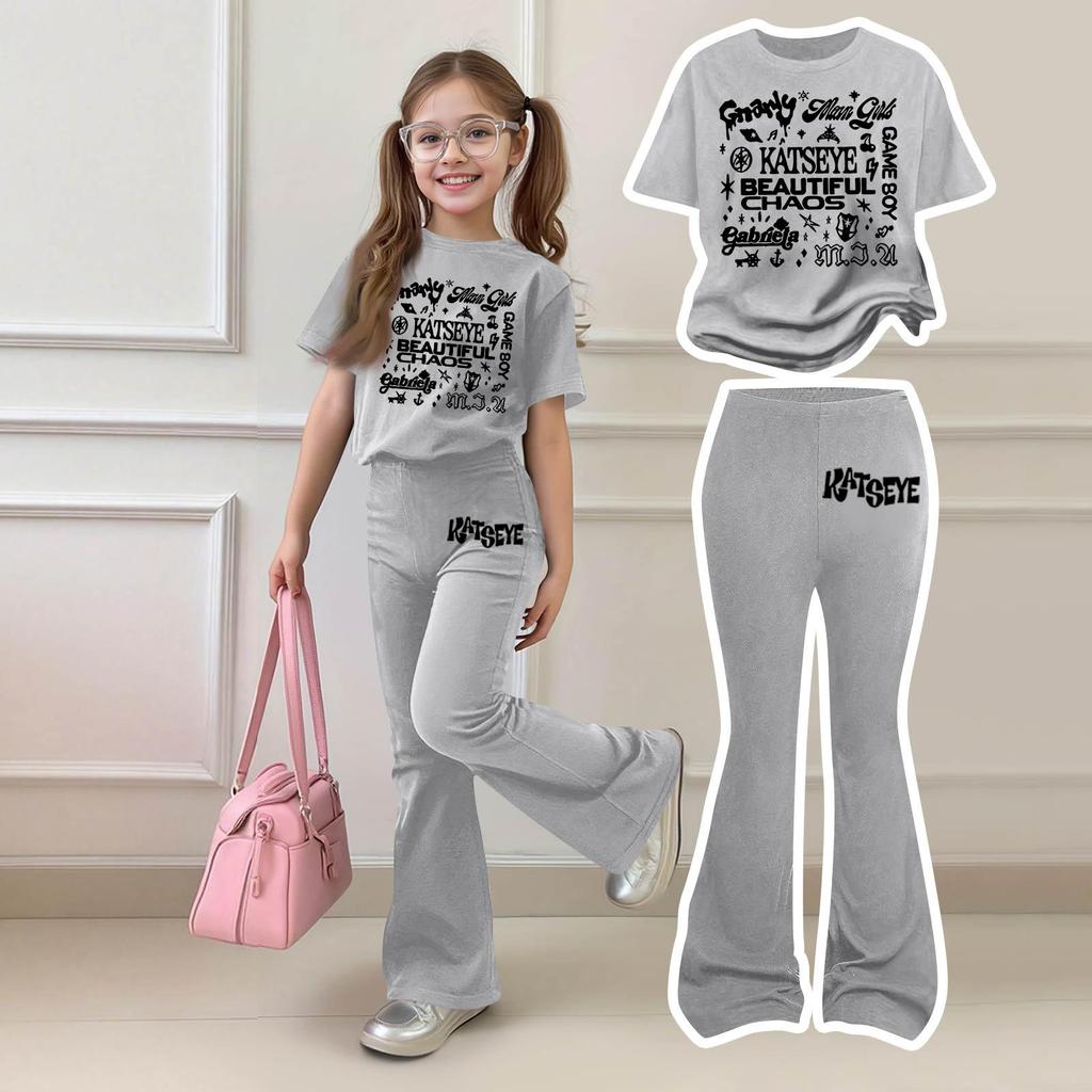 Girls Casual Short Sleeve Printed Outfit Set for Daily Summer Wear