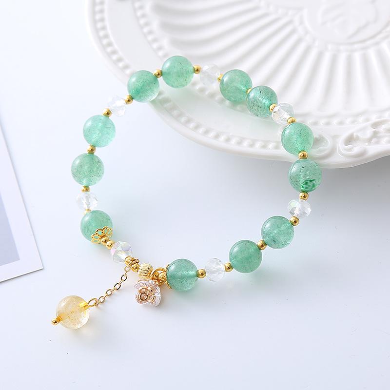 Natural Green Strawberry Crystal Bracelet Flower Pendant Ornament Bangles Women Fashion Jewelry Accessories Gift