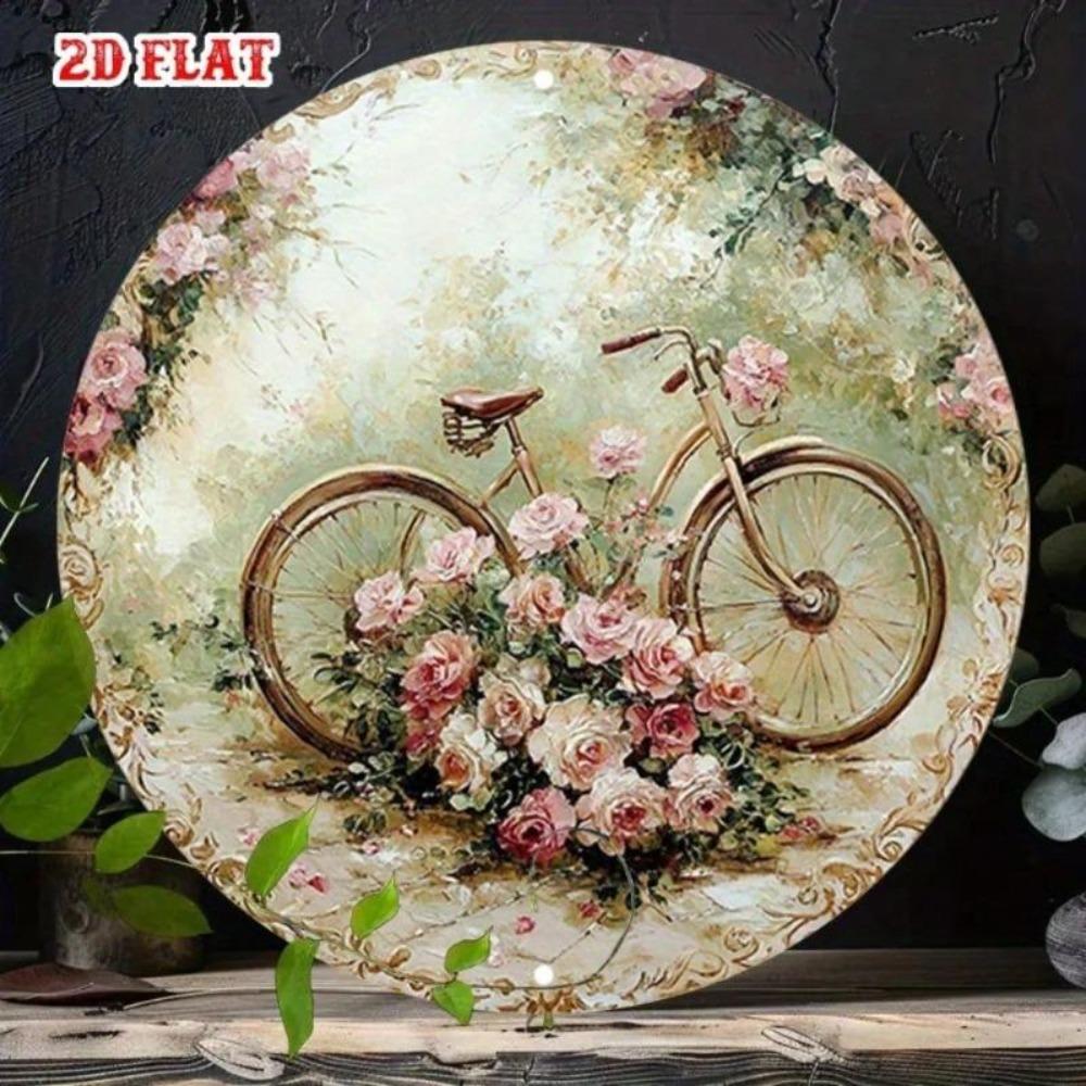 Vintage Floral Tin Sign Roses Bicycle Wall Art Decor Home Decoration