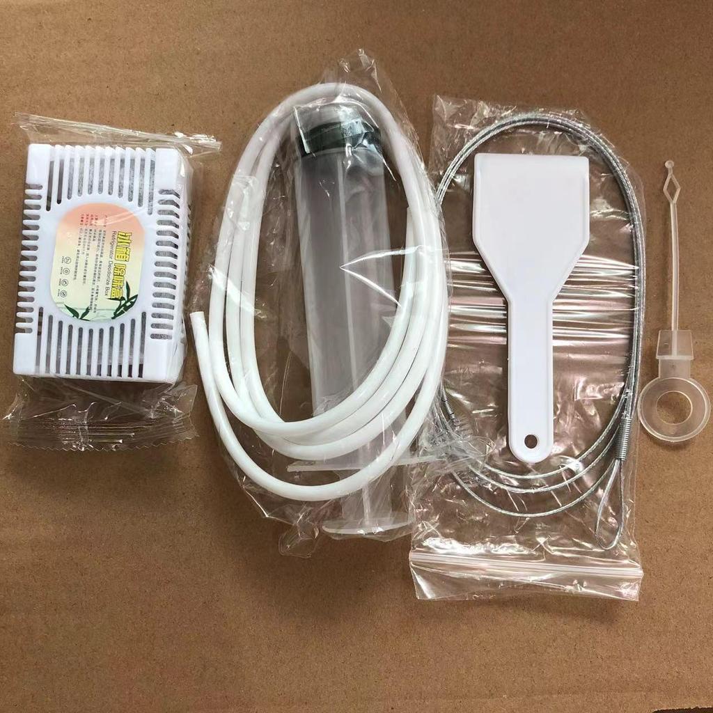 Refrigerator Unclogger & Cleaner Set: Bristle Brush, Cleaning Brush, Drain Unclogger, Deodorizer Box, Syringe