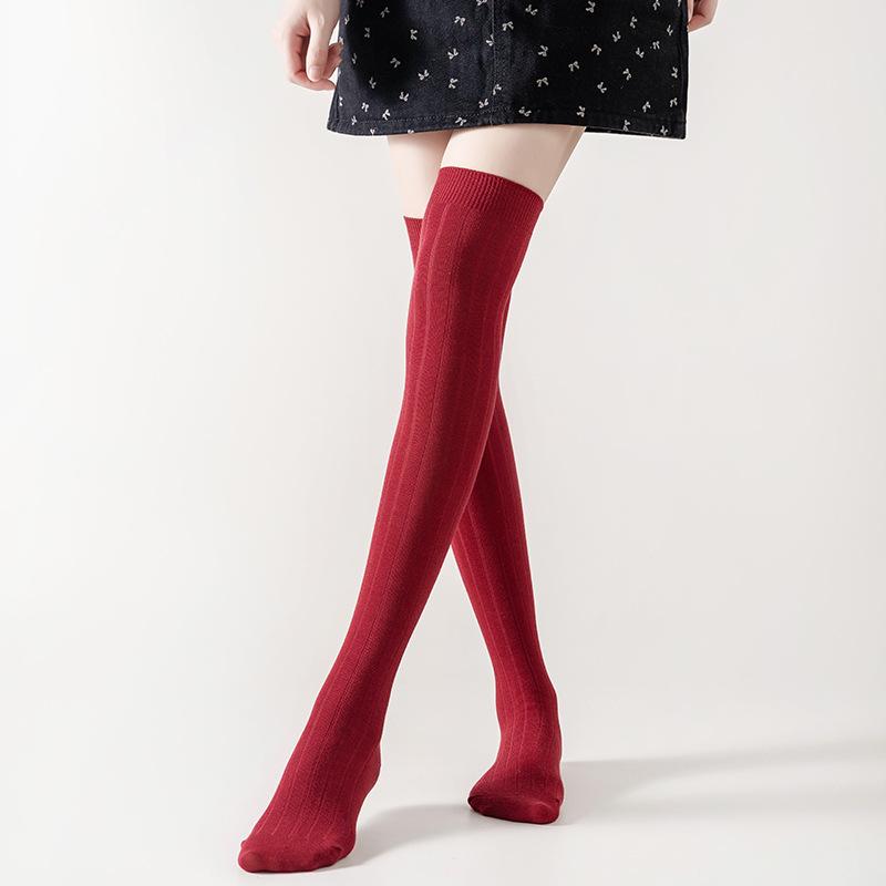 Japanese Style Anti-Pilling Striped Over-the-Knee White Socks - Breathable, Sweat-Absorbent Long Cotton for Women's Spring/Summer Fashion